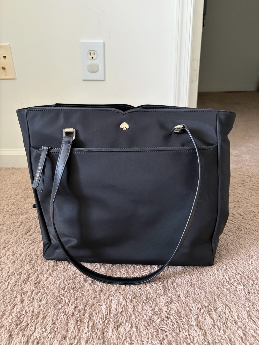 kate spade Black Nylon Tote with Gold Spade Accent